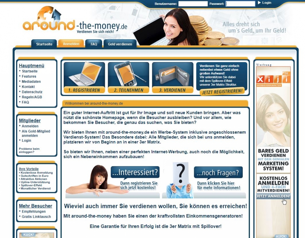 Die Webseite Around The Money.de (Screenshot)